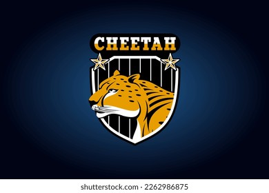 Cheetah head shield mascot logo vector illustration design