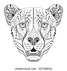 Cheetah head zentangle stylized, vector, illustration, pattern, freehand pencil, hand drawn.