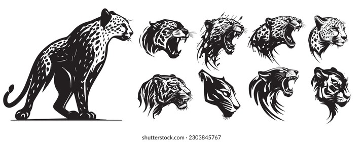 Cheetah heads vector illustration silhouette shape.