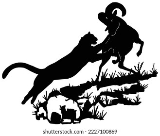 Cheetah hunting the deer (impala) Vector illustration of animals, Line art of hunting predator, lion hunting deer, tiger hunting the deer vector isolated on white background