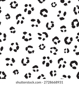 Cheetah leopard or jaguar skin pattern. Seamless black and white design for textile clothing and web usage. Grunge brush used, all hand drawn elements.