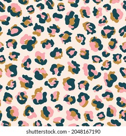 Cheetah, leopard seamless repeat pattern. Random placed, vector animal minimal all over print on beige background.
