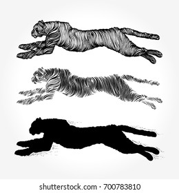 Cheetah, leopard, tattoo. Animals collection t-shirt design. Sign hunting, travel, tourism 