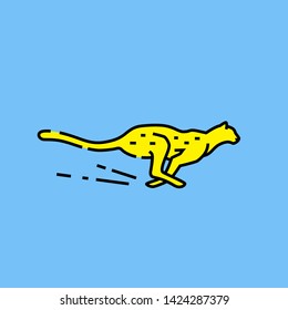 Cheetah line icon. Fast running African wild cat graphic isolated on blue background. Safari wildlife symbol. Vector illustration.