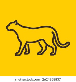 Cheetah line logo. Black cheetah linear icon isolated on yellow background. Vector illustration.