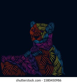 the cheetah line pop art potrait logo colorful design with dark background