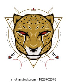 cheetah logo emblem with geometry background.