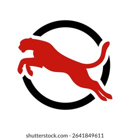 Cheetah logo vector black and white in circle background standing on a cliff