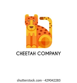 Cheetah made in unique geometrical flat style. Flat design template animal logo. Isolated icons for your design.