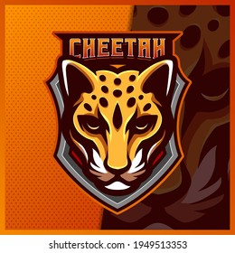 Cheetah mascot esport logo design illustrations vector template, Leopard logo for team game streamer banner