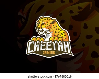 Cheetah mascot sport logo design. Leopard animal mascot vector illustration logo. Wild cat mascot design, Emblem design for esports team. Vector illustration