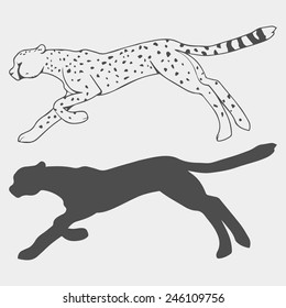 Cheetah in motion outline and silhouette