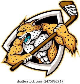 cheetah playing hockey mascot logo illustration