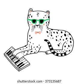 cheetah playing piano - vector drawing