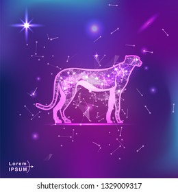 cheetah. Polygonal wireframe cheetah silhouette on gradient background. Space, futuristic, zodiac concept. Shine neon style vector illustration