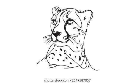 cheetah portrait side face, Continuous line art drawing style, Design template linear minimal style. Vector design illustration.