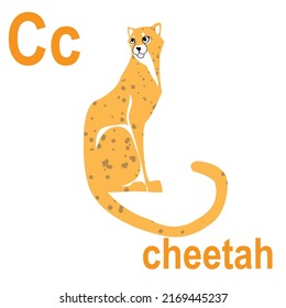 Cheetah Is A Predatory Cat, ABC Banner. Postcards And Posters With The Alphabet. Design Of A Children's Room. C Is For Cheetah. Vector Clipart, Hand-drawn Illustration.