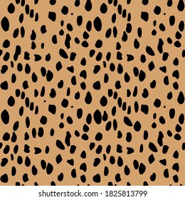 Cheetah Print Background. Animal Seamless Pattern With Hand Drawn Cheetah Spots. Black And Beige Wallpaper. Vector Illustration.