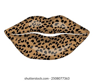 Cheetah print lips, stylish make up on part of face vector illustration for design