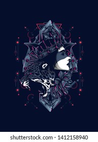 Cheetah and queen with sacred geometry pattern