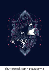 Cheetah and queen with sacred geometry pattern