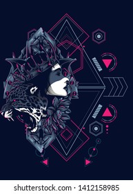 Cheetah and queen with sacred geometry pattern