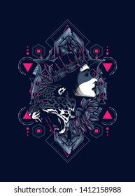 Cheetah and queen with sacred geometry pattern
