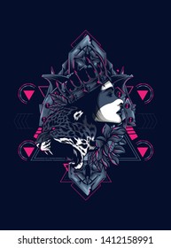 Cheetah and queen with sacred geometry pattern