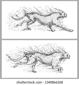 cheetah run particle vector illustration