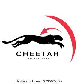 Cheetah corriendo rápido con icono de diseño de logotipo de concepto de velocidad de flecha roja