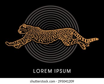 Cheetah running, side view, on line cycle background, graphic vector.