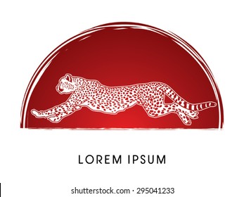 Cheetah running, side view, on sunset or sunrise background, graphic vector.