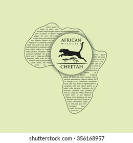 Cheetah with sample text shaped in form of Africa continent - vector illustration