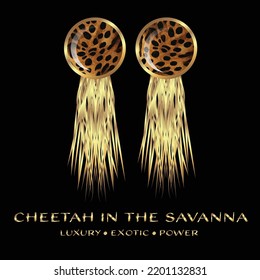 Cheetah in the Savanna Earrings Set for Woman, Luxurious Decorations for Vintage Party, Jewelry for Ears, Fashion Golden Accessories, Modern Design, African Animal Print Pendants Collection 