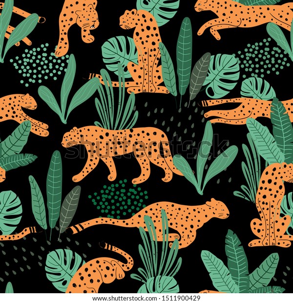 Cheetah Seamless Pattern Tropical Exotic Summer Stock Vector (Royalty ...