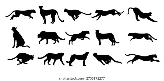 Conjunto de ilustración de silueta de guepardo Ilustración vectorial