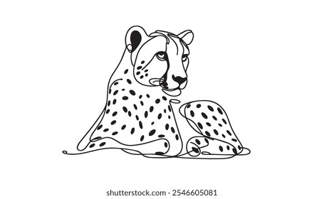 cheetah silhouette, cheetah line art vector illustration, leopard black silhouette vector