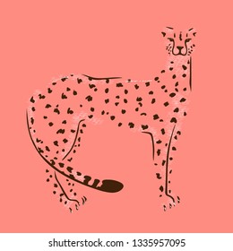 Cheetah silhouette on simple coral background. Perfect for textile decoration or printing. Vector illustration.