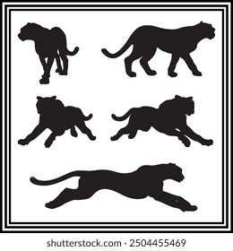 Cheetah  silhouette set , wildlife animal illustration.