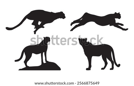 Cheetah silhouette vector illustration. Cheetah running cartoon. Suitable animal wildlife graphic resources.