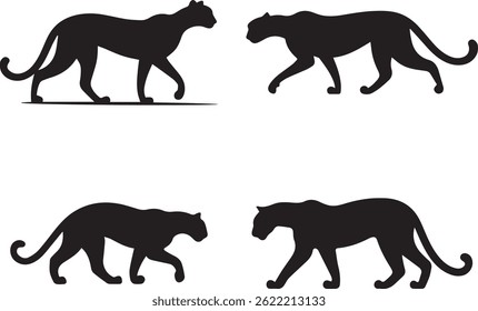 Cheetah Silhouette Vector Wild Animal Set