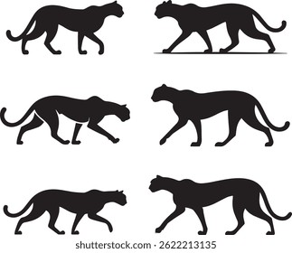 Cheetah Silhouette Vector Wild Animal Set