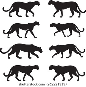 Cheetah Silhouette Vector Wild Animal Set