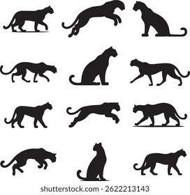 Cheetah Silhouette Vector Wild Animal Set