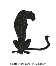 Cheetah Sitting Drawing Silhouette, Vector, White Background