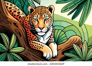 the cheetah is sitting in the jungle watching its prey.Vector art animal