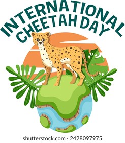 Cheetah standing atop a globe, conservation theme