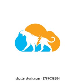 Cheetah thunder with cloud shape vector logo design. Cheetah electric energy logo vector design.