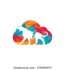Cheetah thunder with cloud shape vector logo design. Cheetah electric energy logo vector design.