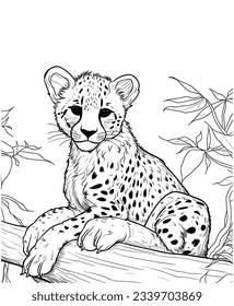 Cheetah with tree coloring page line art for kids